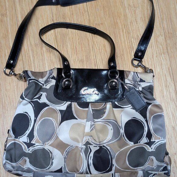 Coach Signature Satin Double Handle Black/Grey/Tan - Picture 3 of 7